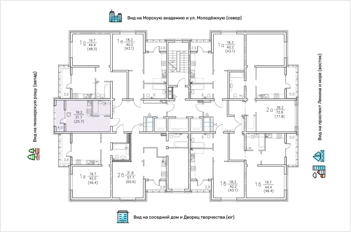 Расположение на этаже: Студия, 25.7 м²
